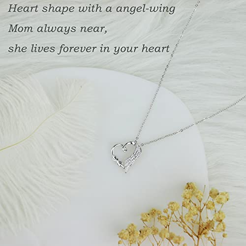 Sereney Sympathy Gifts For Loss Of Mother, 925 Sterling Silver Angel Wing Infinity Love Heart Pendant Necklace As Memorial Bereavement Condolence Remembrance Funeral Gifts For Loss Mom From #TOP6