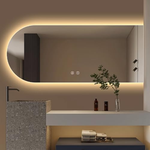 Arched LED Bathroom Mirror - Anti-Fog, Frameless Vanity Mirror with Smart Backlit, 3 Colors Dimmable Light, Large 50x80cm (19.6"x31.4") for Modern Decor