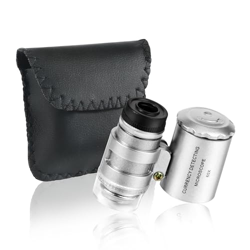 Mini Microscopio de Bolsillo 60X con Iluminación LED | Portátil y Lupa Ajustable para Joyeros para Inspección Detallada en Casa, Trabajo o Uso Profesional