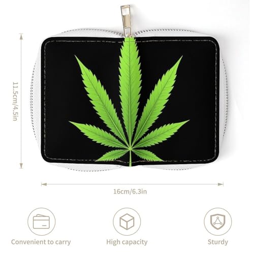 Women's Portable Card Holder Wallet, Pu Leather Credit Card Organizer Bag with 20 Slots Just Smoke Green Weed Leaf Leaves Black Zipper Slim Coin Purse3
