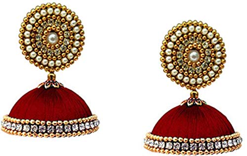JANVIKA NOVELITY Grand Silk Thread Jhumka Earrings for Womens Maroon Color Model (B091QDZZG5) Amazon Price History, Amazon Price Tracker