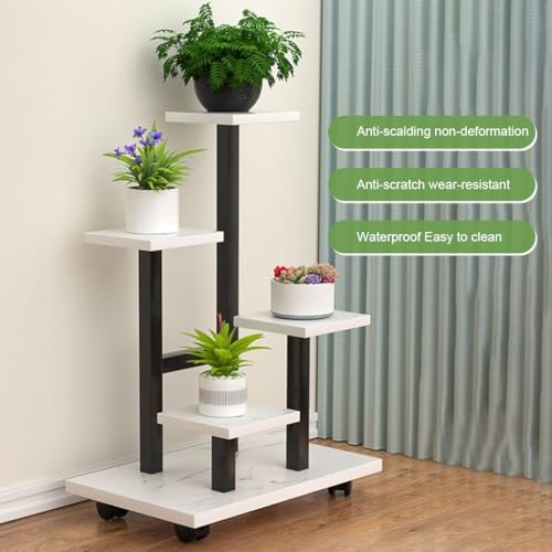 Image of HASTHIP Mobile Planter Rack, Multi Planter Pot Holder Rack, Assembly Indoor Flower Pot Floor Stand with Caster Wheels, Modern Minimalst Steel Green Pot Stand for Living Room, Balcony, 35x23x87cm