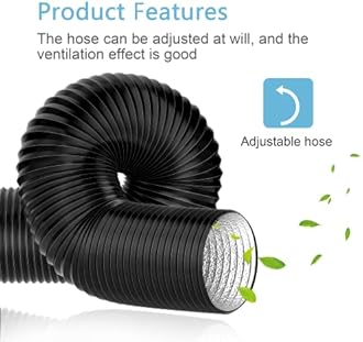 Hon&Guan 8 inch 16 FT Long Air Ducting, Heavy-Duty Four-Layer Protection Dryer Vent Hose for Heating Cooling Ventilation and Exhaust-with 2 Clamps, Black