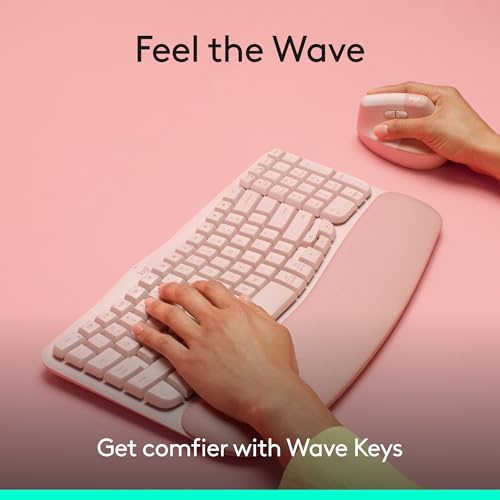 Image of Logitech Wave Keys Wireless Ergonomic Keyboard with Cushioned Palm Rest, Comfortable Natural Typing, Easy-Switch, Bluetooth, Logi Bolt Receiver, for Multi-OS, Windows /Mac - Rose