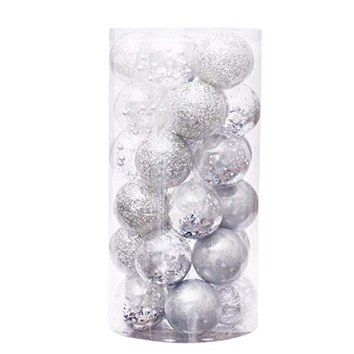 KiKom Boules De Noël 30 pièces Set Boules de Noël Transparentes Décoratives pour Mariage Festival Noël Décoratives (Argent, 2.36"/60mm) Cover