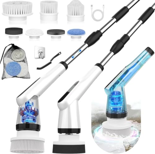 Image of WKY-Electric Spin Scrubber - Upgraded 10-in-1 IPX7 Waterproof Shower Scrubber, Retractable Handle & 2-Speed for Toilet, Bathroom, Bathtub Tile Floors