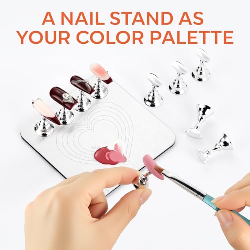Image of Makartt Nail Stand for Press-On Nails: Strong Magnetic, Large Flat Metal Base Holds 10 Tips at Once, Stable Holders for Nail Art Practise, Batch Painting, Design, Curing, Display, DIY Home & Salon Use