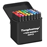 Tongfushop 40 Colored Marker Set, Colouring Pens for Adults, Dual Tip Art Alcohol Markers, Permanent Felt Tip Pens for Drawing, Sketching, Anime, Manga, Fun doodling with Carrying Case & Storage Base