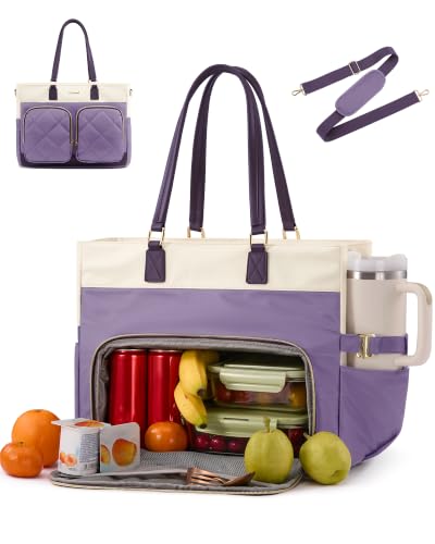 Image of LOVEVOOK Lunch Box Tote Bag for Women, 15.6 Inch Laptop Work Bag with Lunch Compartment, Oversized Tote with 40oz Cup Holder for Teacher, Nurse & Office Commuter