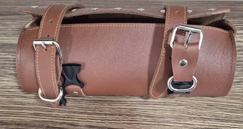 Bolsa frontal para horquilla y guardabarros para motocicletas y bicicletas en cuero de búfalo marrón con correas de cuero real miniatura 6