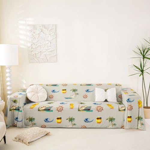 Manfei Kawaii Ducks Sofa Slipcover,Coastal Style Couch Cover,Coconut Palm Trees Non Slip Protector Furniture Covers Pet Friendly Cruise Ship Couch Protector,71"x102"