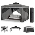 LuxLife Exteriors Outdoor Gazebo for Backyard - 11x11 Heavy Duty Pop Up Gazebo Tent with 360 Mosquito Netting, UV Resistant Outdoor Canopy, Storage Bag - Secure Patio Tent Canopy for Picnic BBQ Party
