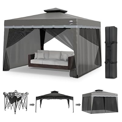 LuxLife Exteriors Outdoor Gazebo for Backyard - 11x11 Heavy Duty Pop Up Gazebo Tent with 360 Mosquito Netting, UV Resistant Outdoor Canopy, Storage Bag - Secure Patio Tent Canopy for Picnic BBQ Party