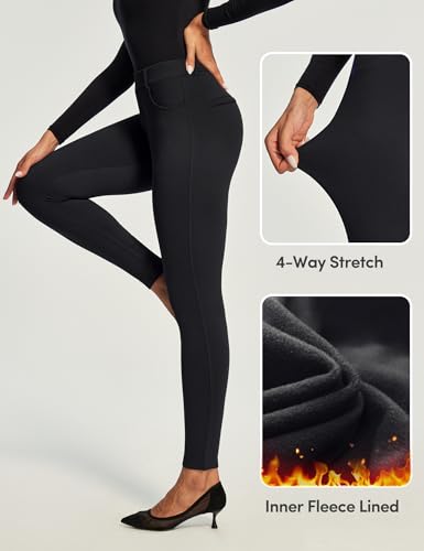 IUGA Thermal Dress Pants Women Pull on Fleece Lined Pants Stretchy High Waisted Slim Fit Work Pants for Women3
