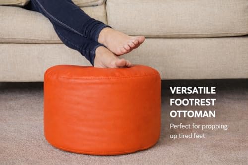 Image of 4XL Tear Drop Bean Bag Chair with Footrest & Pillow | Premium Leatherette Bean Bag Cover (Without Beans) Upto 150 Kg Capacity | Living Room Lounger (Orange::Black, XXXXL)
