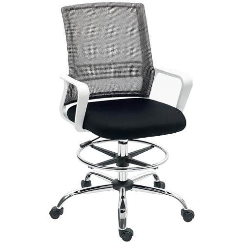 HOMCOM Drafting Chair, Swivel Draughtsman Chair, Ergonomic Office Chair, Mesh Standing Desk Chair with Lumbar Support, Adjustable Foot Ring, Adjustable Height, Black