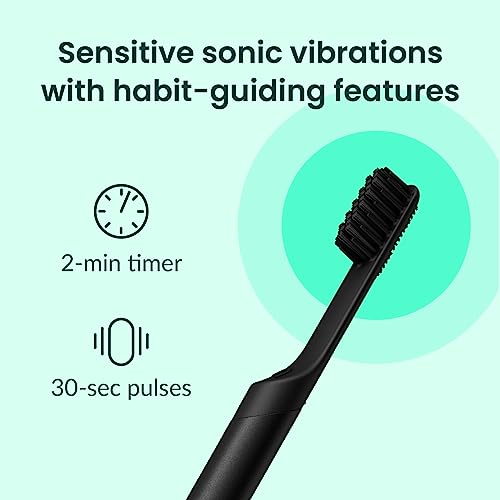 Quip Smart Sonic Toothbrush for Adults - Timed Electric Toothbrush with Bluetooth & Rewards App - Replaceable Brush Head, Soft Bristles, Metal Handle, 3 Month Battery Life - Travel Brush - All-Black - Thumbnail 5