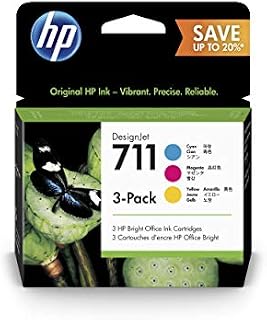 HP 711 P2V32A 3-Pack Cyan, Magenta & Yellow 28-ml Genuine Ink Cartridge, Colour Ink for HP DesignJet T120, T125, T130, T520, T525, T530 Large Format Plotter Printers and HP 711 DesignJet Printhead