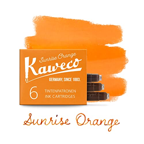 Image of Kaweco Fountain Pen Ink Cartridges Sunrise Orange Pack of 6 | Premium Ink with Short Standard Cartridges in Orange | Vegan Cruelty Free Water Soluble Calligraphy Lettering Writing