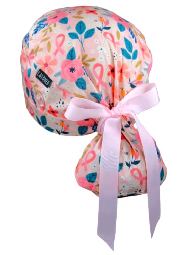 Image of Scrub Cap for Women and Men, Ponytail Scrub Caps, Working Hat, Head Cover with Ribbon Ties and Buttons, Long Hair
