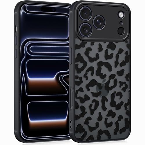 Coqinen Handyhülle für iPhone 17 Pro Max Hülle, Matt Transluzente Case mit Stilvolle Leopard Muster, Silikon Aesthetic Schutzhülle mit Kratzfeste PC Rückseite + Stoßfest TPU Bumper - Schwarz