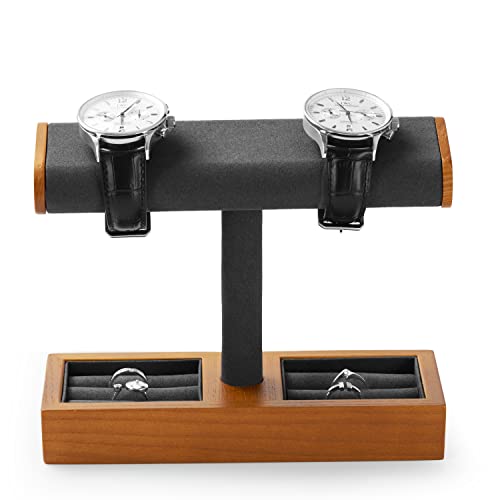 Solid Wood Watch Display Stand T-bar Watch Holder Organizer For Men And Women Jewelry Holder Stand Store And Home (Grey)