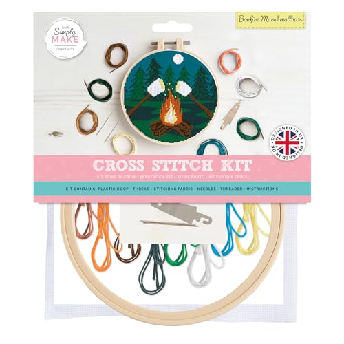 Simply Make Cross Stitch Kit, Bonfire Marshmallows for Kids and Adults Including Hoop, Embroidery Thread, Fabric and Needle - Image 2