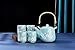 Mose Cafolo Japanese Tea Set Teal with White Plum-Flower Ceramic Tetsubin Teapot & 4 Teacups, Stainless Steel Infuser, Rattan Handle included in Gift Box