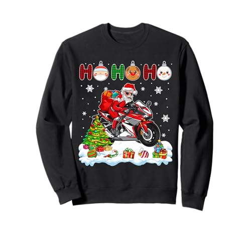 HO3 Santa Sunglasses Riding Motorbike Funny Biker Xmas Tree Sweatshirt