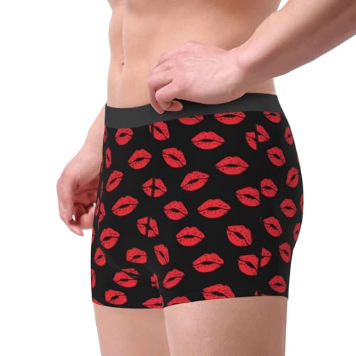 Sexy Red Lips Kiss Print Boxer Briefs For Men Breathable Underwear-2