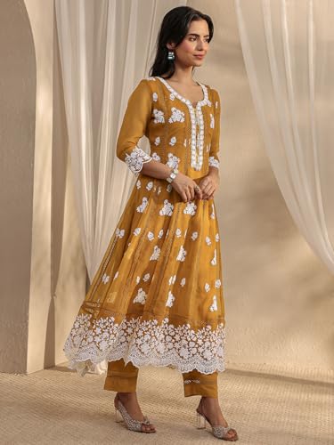 Image of Libas Embroidered Chiffon Anarkali Kurta With Trousers and Dupatta | ethnic wear | bridal suit | occasion wear