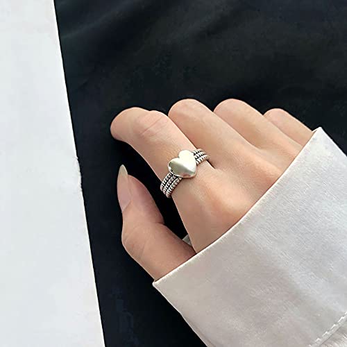 Vintage Layered Loving Heart Statement Ring for Women Silvery Expandable Adjustable Open Wrap Twisted Finger Rings Comfort Fit Retro Promise Engagement Wedding Eternity Jewelry Gift3