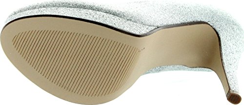 Delicious Womens Eiffel Glossy Closed Toe Dress Platform Pump Professional Women Stiletto Heel,Silver Glitter,6.54