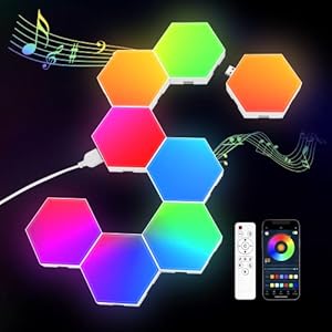 JIMIMORO 8 Pack Hexagon Light Panels – Smart RGB Hexagon LED Lights Wall Lights with APP & Remote Control Cool Music…
