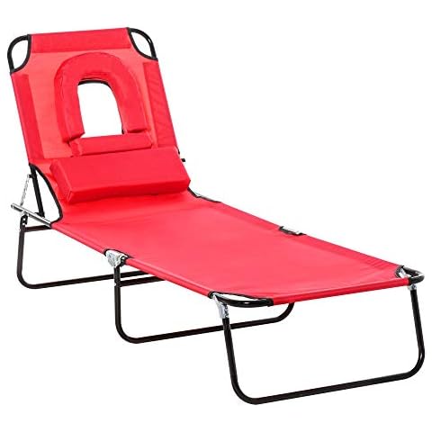 Outsunny Chaise Longue Pliable Rouge Cover