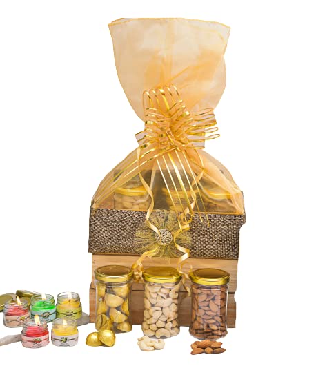 Image of NUTRI MIRACLE Festive Dry Fruits Chocolate Gift Pack With Candles | Diwali Goodies For Business Corporate | Diwali Greeting Card.