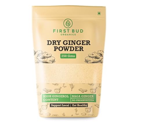 Image of First Bud Organics Dry Ginger Powder - 250gm | Organic Ginger Powder With High Gingerol Content | Non GMO, Gluten Free & No Preservatives | Perfect For Cooking, Baking, Smoothies, and Teas