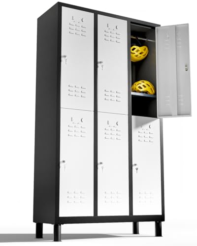 TwinThink Taquillas Vestuario. 180 x 97 x 40 cm Taquillas Metalicas de 6 Puertas Taquilla Metalica con Llave Taquillas Vestuario Metalicas (1, Blanco/Negro)