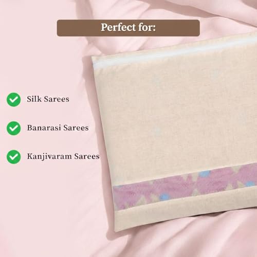 Image of Aliensware Pack of 12 Big Size Cotton Saree Bags /Covers For Storage With Zip Closure & Durable Mesh Window For Wardrobe Organizer, Clothes Bags, Salwar, Shirt, Multi-Purpose use (36 x 37 cm)-Beige