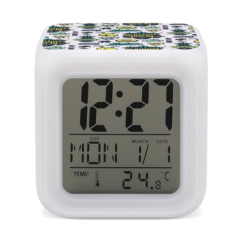 Reloj despertador digital de piñas de verano para dormitorio, pantalla LED, alarmas de noche