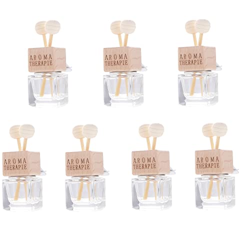 Doromy 7Pcs Car Air Freshener Perfume Clip Diffuser Car Clear Glass Essential Oil Perfume Vials Diffuser Refillable Car Hanging Diffuser Bottle Fragrance Aromatherapy Empty Bottle Decor Accessories With Wooden Caps & Vent Clips #TOP12