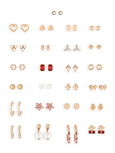 Zaveri Pearls Set of 25 Gold Tone Classy Contemporary Studs & Hoop Earrings For Women-ZPFK14671 Deal