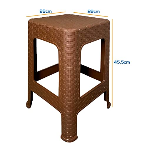 Banquinho De Plástico Banqueta Marrom Rattan Resistente Empilhável Multiuso Premium Decoração