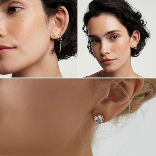 Kainier 5 Pairs CZ Stud Earrings Set Cubic Zirconia Ear Stud for Women Simulated Round Diamond Hypoallergenic Bezel Earring 3-7mm by Kainier - Image 4