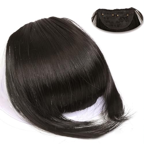 Flequillo Postizo Pelo Natural, Extensiones de Cabello Humano Con Clip, Flequillo Postizos Naturales para Mujeres, Negro
