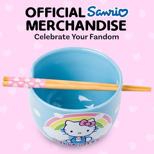 Image of Silver Buffalo Sanrio Hello Kitty Rainbow, Ramen Bowl with Chopsticks, 20oz