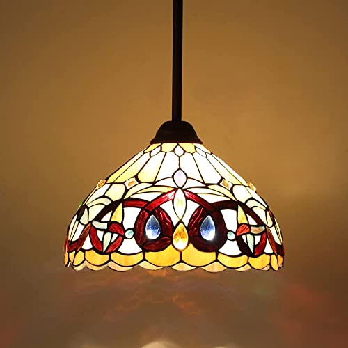 Tech Deals 🔥 Maxxmore Tiffany Pendant Light Fixtures, 8" Stained Glass Lampshade Hanging Lamp for Kitchen Island,Dining Room,Hallway (Brown)
