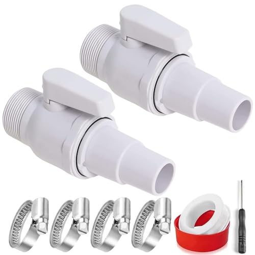 Above Ground Pool Valve, Pool Valve, 2 Pieces Pool Stop Valve, Shut-off Valve for Swimming Pools, Shut-off Valve for Swimming Pools Maintenance Adapter (2PCS)