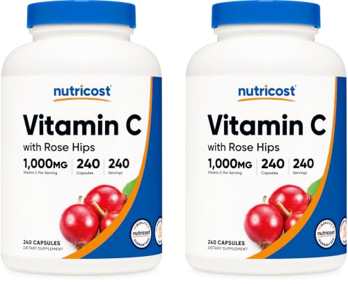 Nutricost Vitamin C with Rose HIPS 1025mg, 240 Capsules (2 Bottles) - Premium Non-GMO, Gluten Free Vitamin C Supplement