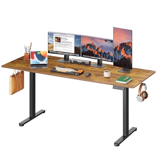 DEVAISE 71 Inch Electric Standing Desk, 3 Adjustable Height Stand up Desk for Home Office, Ergonomic Sit to Stand Desk with LED Touchscreen, Hook, 3 Memory Preset Computer Desk (Rustic Brown)
